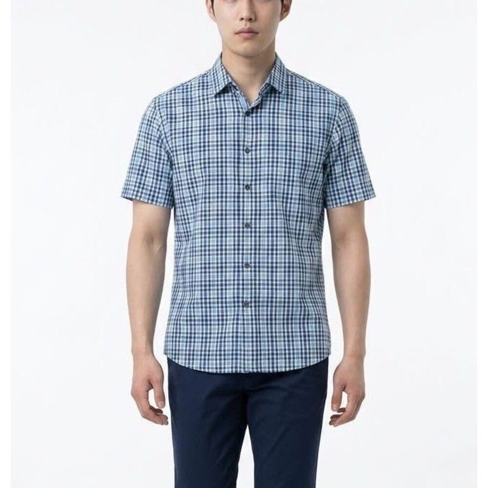 Banana Republic Blue Plaid Woven Short Sleeve Button-Up Shirt Men's Small